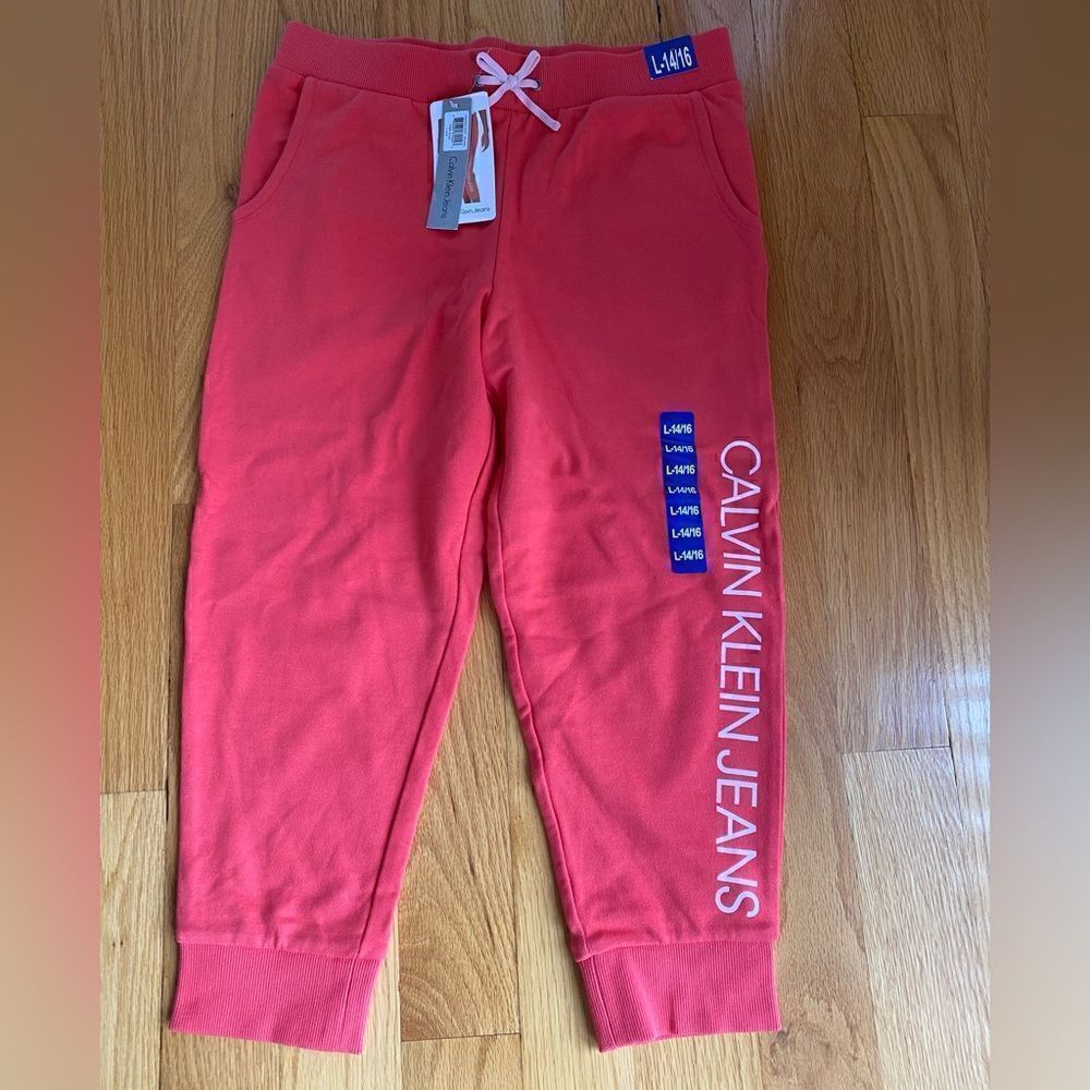 Calvin Klein Jeans Girls French Terry Coral Colored Sweatpants NWT